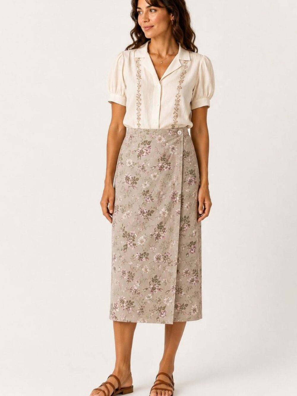 Vtg The Limited Wrap Maxi Midi Skirt Floral Beige Long Sz 6 Cottagecore Italy